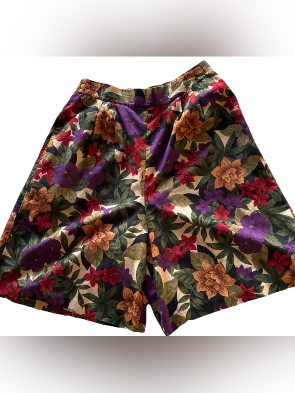 Cristin Stevens Culottes Shorts Stretchy Waist Tropical Floral Hawaiian Size S